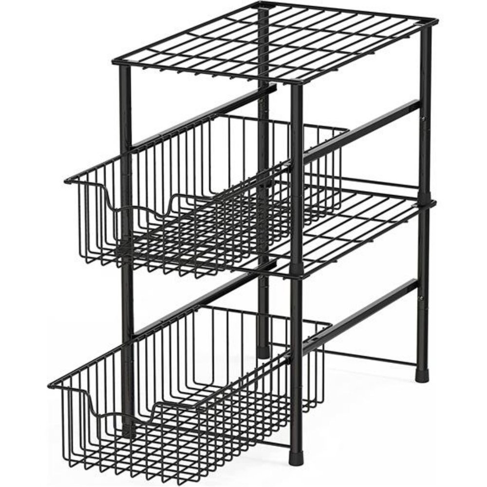 Houseware Stackable Under Sink Cabinet Sliding Basket Organizer Drawer, Black